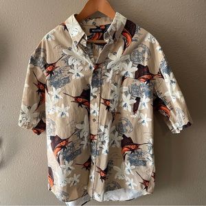 Hawaiian Tropical Men's Size L Cotton Button Up Shirt Floral Print
